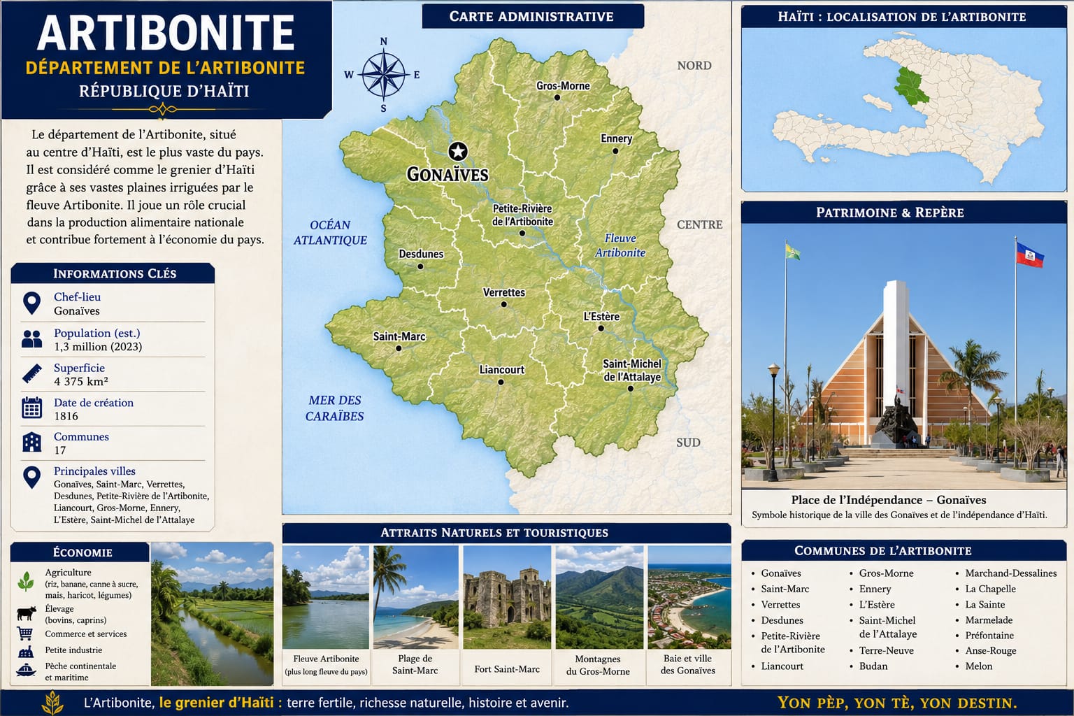 Infographie du département de l'Artibonite : carte, informations clés, économie, patrimoine et communes