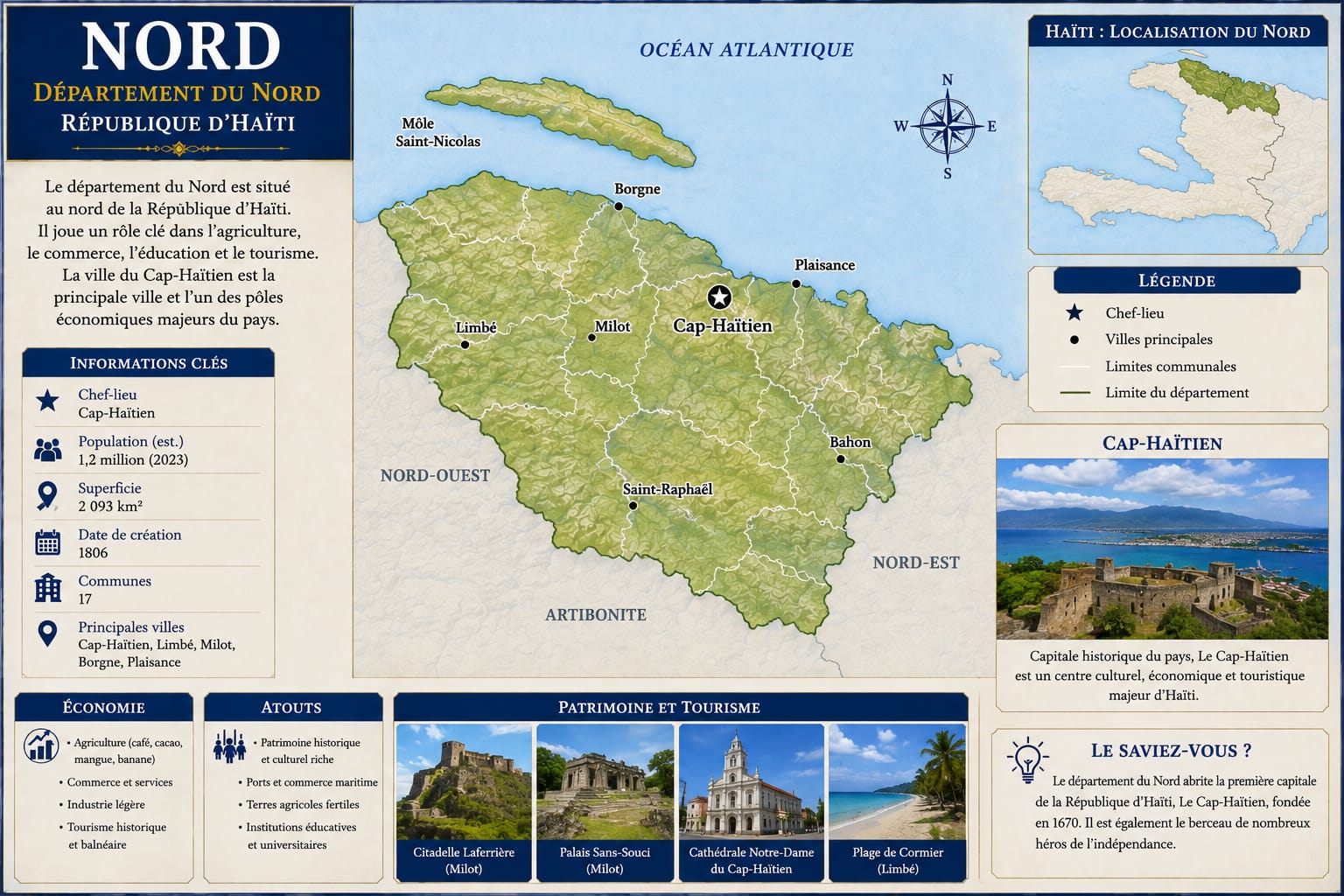 Infographie du département du Nord : carte, informations clés, économie, atouts, patrimoine et tourisme