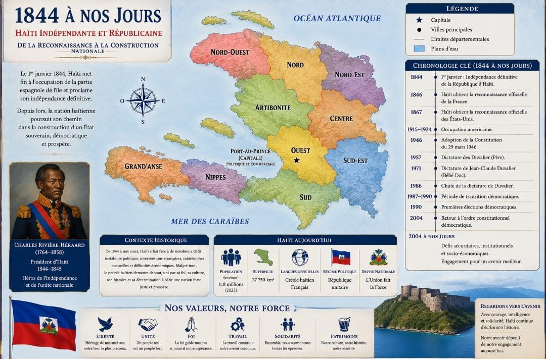 Carte d'Haïti de 1844 à aujourd'hui, avec chronologie et départements